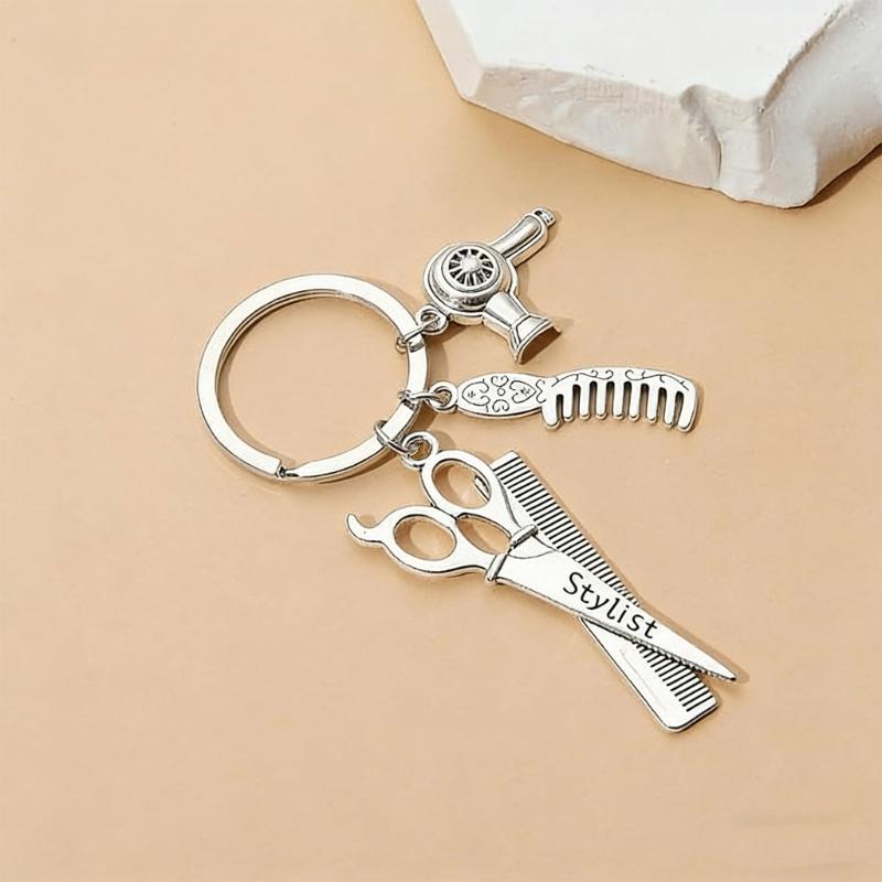 Portachiavi Creativo per Parrucchieri con Forbici Pettine e Asciugacapelli Strumento per lo Styling Ciondolo Accessori Portachiavi