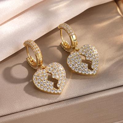 ZAKOL Boucles d'oreilles pendantes cœur en zircon micro-serti brillant de luxe pour femmes Élégantes Accessoires en zircon pour mariage et soirée