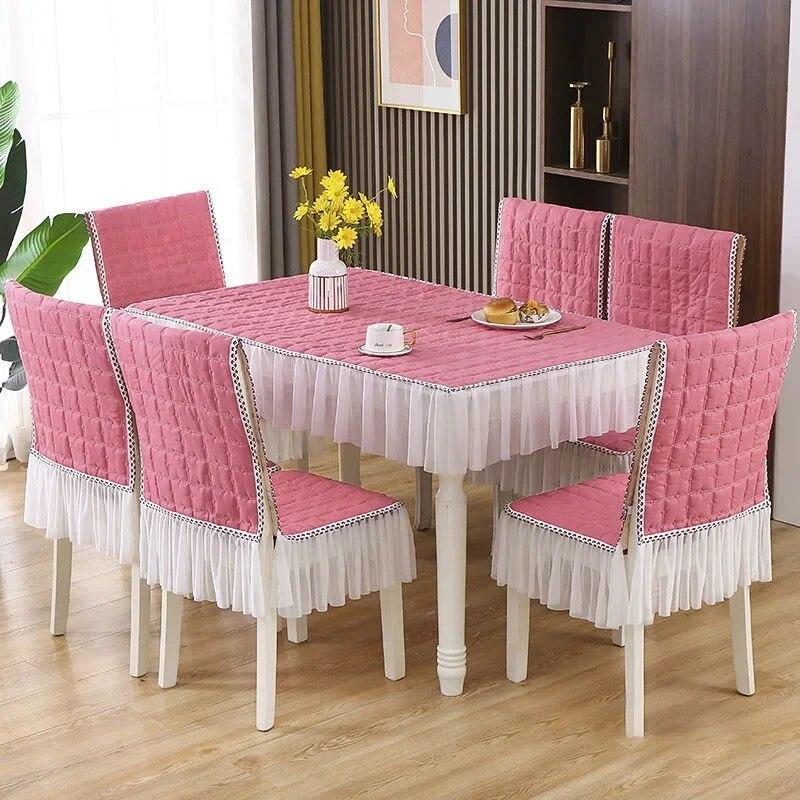 Modern Simple Rectangular Dining Tablecloths Chair Cover Solid Color Lace Chair Cushion Home Chair Cover Seat Cushion Backrest