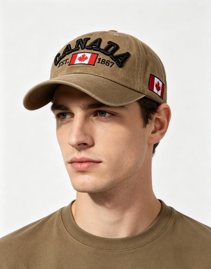 Cappellino da Baseball Lavato con Ricamo Foglia d'Acero Bandiera del Canada, Classico Vintage Morbido Cotone Regolabile Sportivo