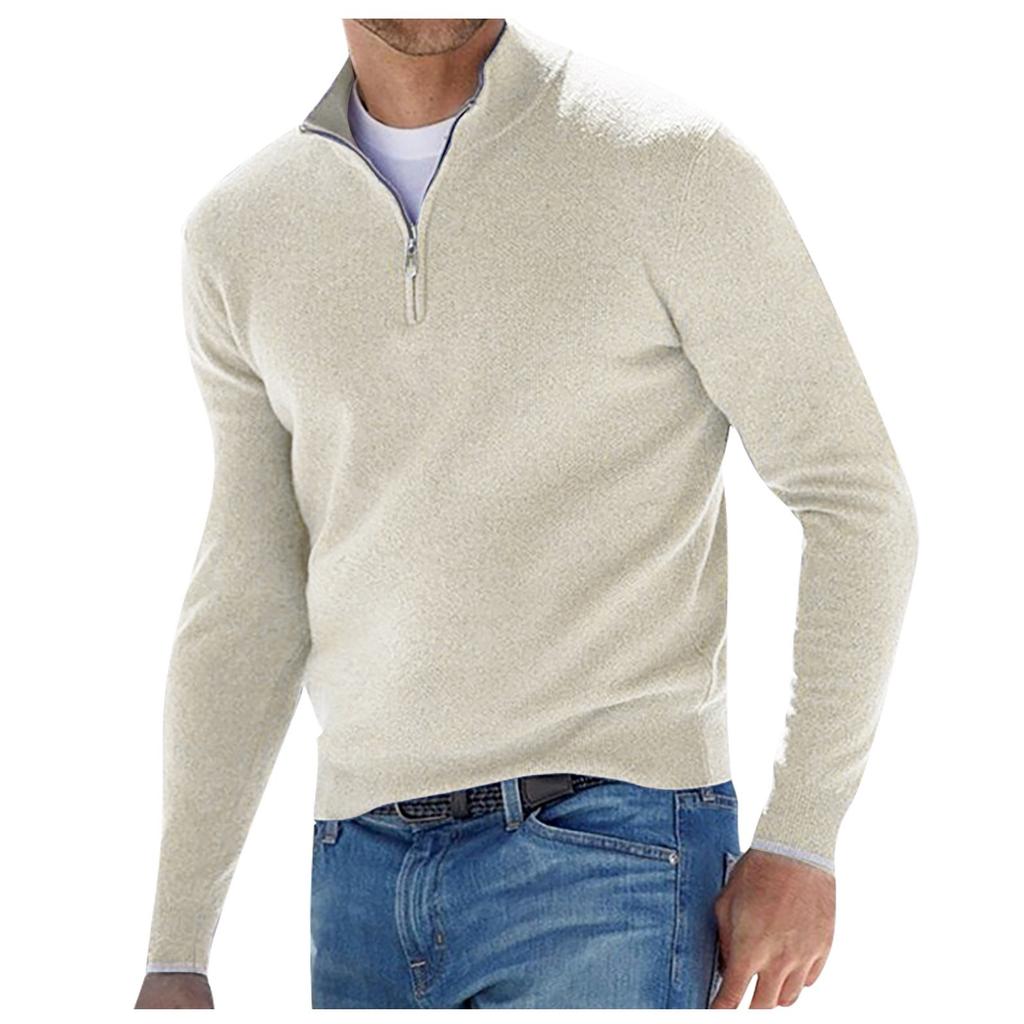 Men's Casual Classic Zipper High Neck Solid Color Slim Knitted Pullover