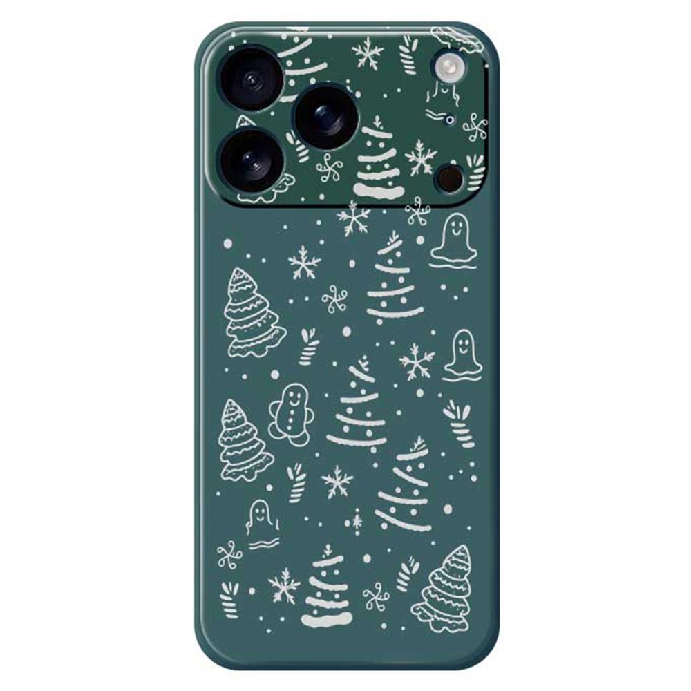 

For iPhone 17 Pro Case Snowflake Gingerbread Pattern Printing Straight Edge TPU Phone Back Cover Green