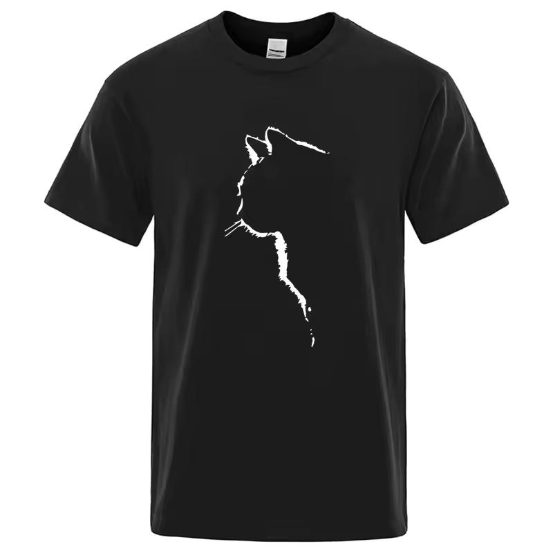 Cat Silhouette Graphic T‑Shirt Men Women Minimalist Animal Print Casual Short Sleeve Crew Neck Cat Lover Streetwear Tee