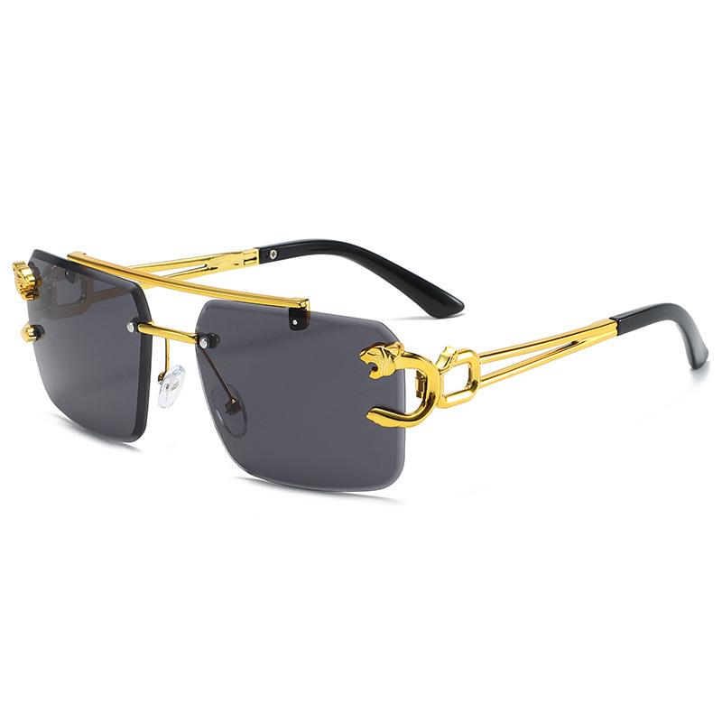 New Fashion Personalized Borderless Eyeglasses Leopard Head Double Beam Sunglasses Trendy Men Outdoor Driving Eyewear