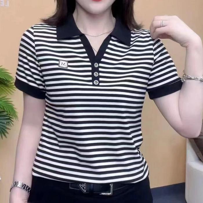 

Футболка с короткими рукавами для мам, летняя новая повседневная футболка для женщин среднего возраста, модная базовая рубашка для похудения, замедляющая старение M