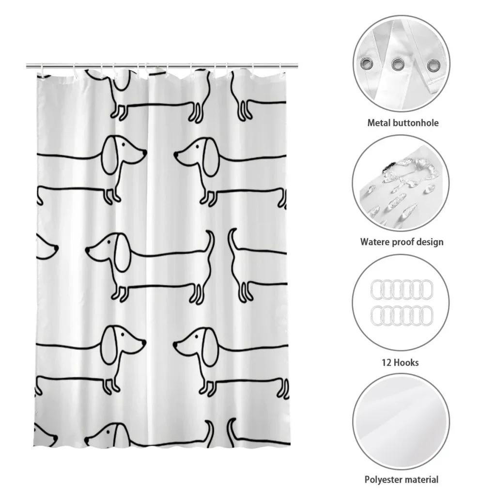 Bassotto Bianco Nero Tende da Doccia per Bagno Cane Tenda Divisoria Impermeabile Accessori Decorativi per la Casa