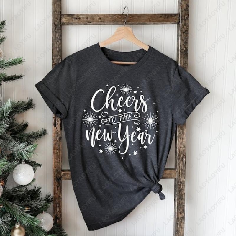 

Cheers To The New Year Unisex Adult Cotton Tshirts 2026 Happy New Years Eve Wine Festival Gift Graphic Simple Style Trend Tops S