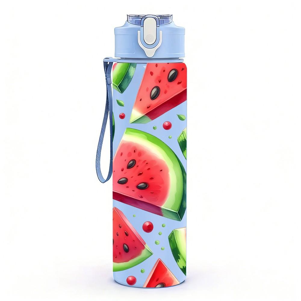 1PC Watermelon Slice Summer Fruit Print 750ml Color Plastic Sports Water Bottle Leakproof Flip Straw Lid Suitable for Sports Office Home Use