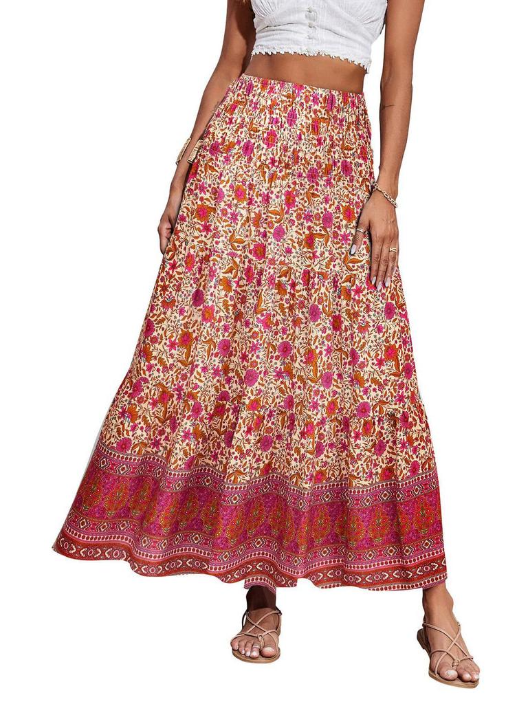 Bohemian High-Waisted Long Printed Skirt for Women - Casual Beachwear