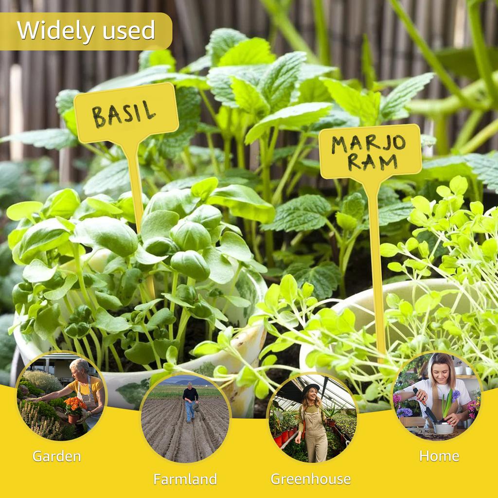 50/100Pcs Plant Labels T-Type Plastic Plant Tags Waterproof Nursery Garden Labels Yellow Plant Label Reusable Plant Name