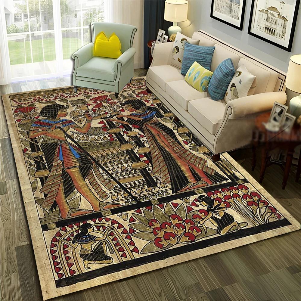 Pharaoh Egyptian Mythology Hieroglyphics Carpet Rug for Home Living Room Bedroom Sofa Doormat Decor,Area Rug Non-slip Floor Mat