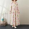Autumn Literary Plus Size Loose Print Round Neck Long Sleeved Dress for Women Dresses