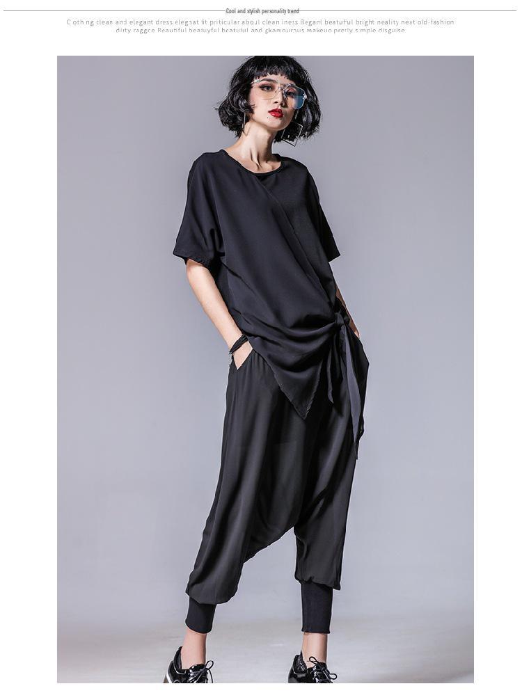Asymmetrisches Damen-T-Shirt mit Chiffon-Modal-Einsatz, locker geschnitten