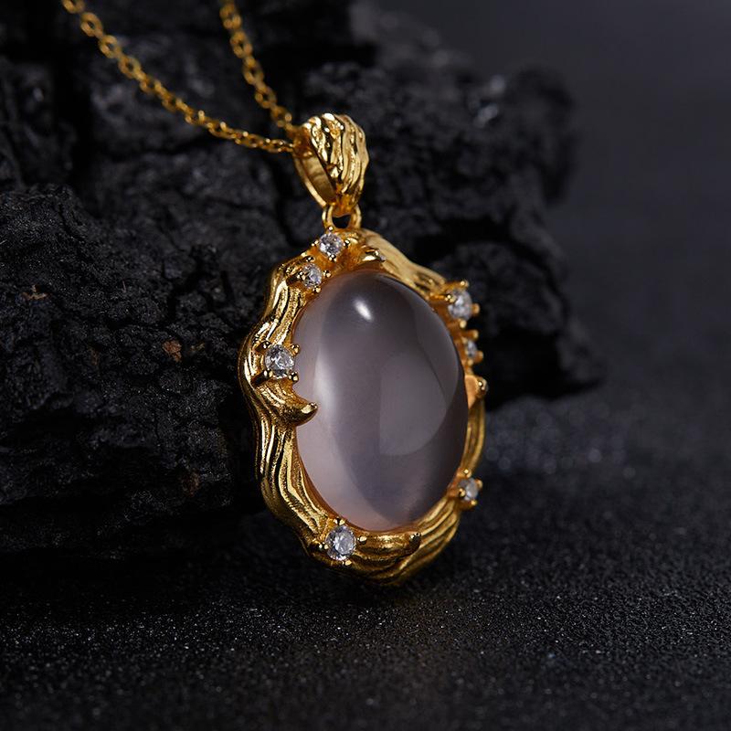 Vintage S925 Sterling Silver Inlaid With Natural Colored Treasure Powder Crystal Necklace Pendant Xiaohongshu