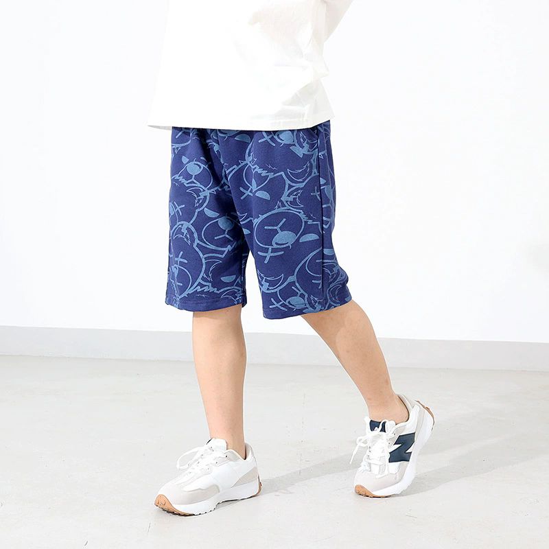 Summer Children s Pants, Kids  Sports Shorts, Reflective Full-Print Cartoon Bear Five-Point Pants, Mid-Length Pants, Boys  Summer Wear Color Blue 160