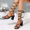 Women Sandals Summer Fashionable Round Toe Shoes Thick Heel Shallow Mouth Sandals New Sexy Elegant Banquet Wedding High Heels