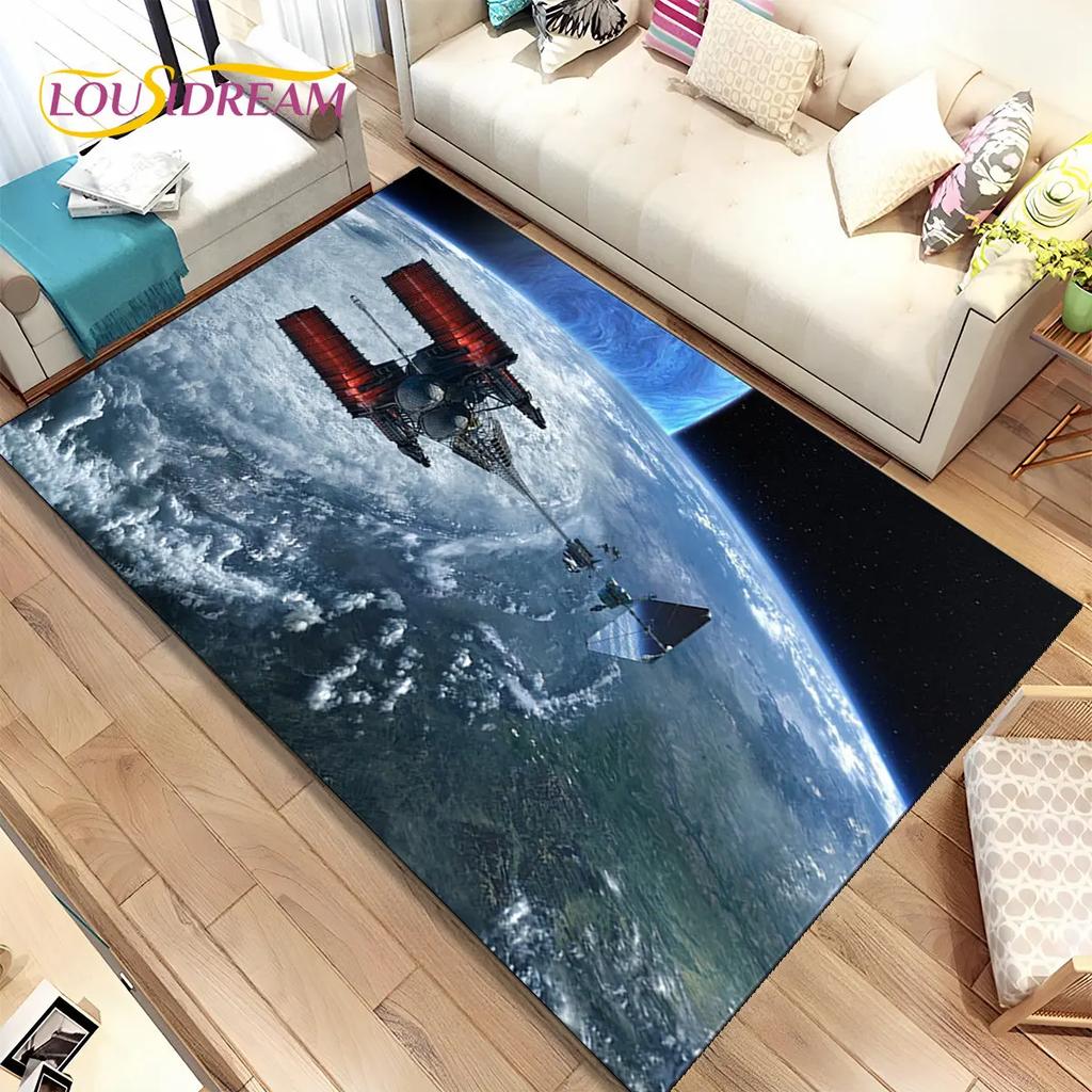 3D Space Fixed Stars Galaxy Earth Area Rug,Carpet Rug for Home Living Room Bedroom Sofa Doormat Decor,Kids Non-slip Floor Mat HD
