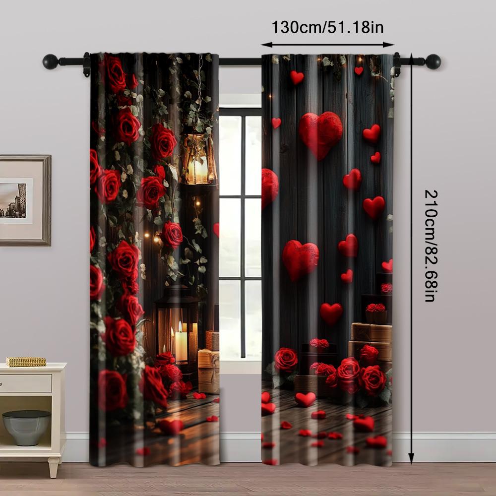 2pc,  Window Drapes Heart Lights As Valentine's Day Blackout  Polyester Birthday Party for Indoor Celebrations, Room,