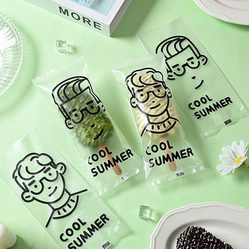 100Pcs Cartoon Transparent Food Grade Ice Cream Bags Disposable Plastic Bag Popsicle Protective Cover Storage Packing Bag Diy