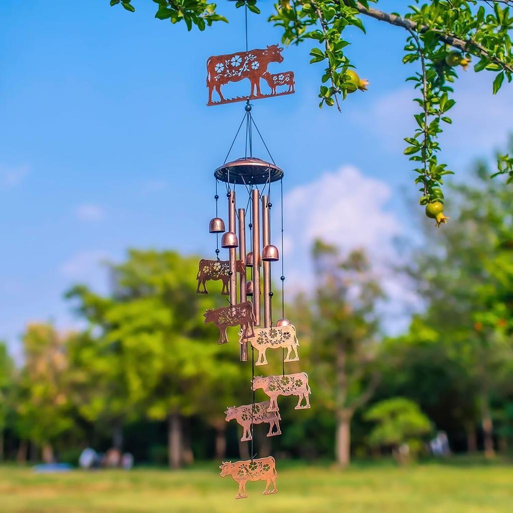 Cow Wind Chimes Outdoor Cow Gifts for Women/Men/Mom/Wife/Grandma Birthday Gifts Memorial Gift Metal WindChimes for Outside/Indoors, Lawn