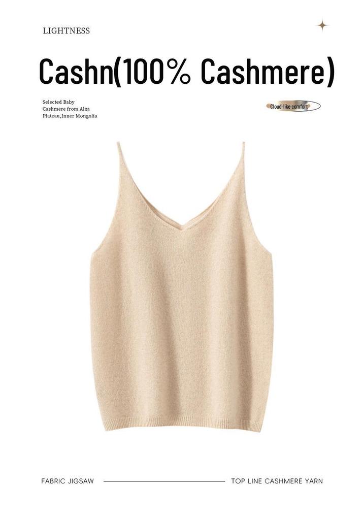 Women's 100% Pure Cashmere Thin Strap Camisole - Versatile Autumn/Winter Knit Pullover