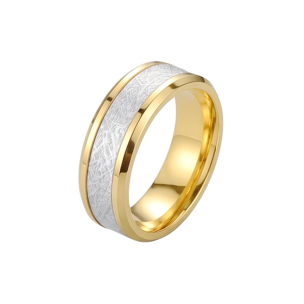Rime Textured Titanium Steel Couple Ring with Inlaid Design