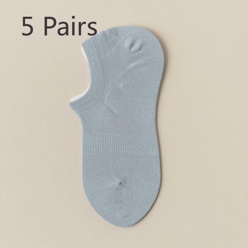 5 Pairs of Women's Summer Thin Cotton Non Slip Absorbent Breathable Invisible Shallow Mouth Sports Socks