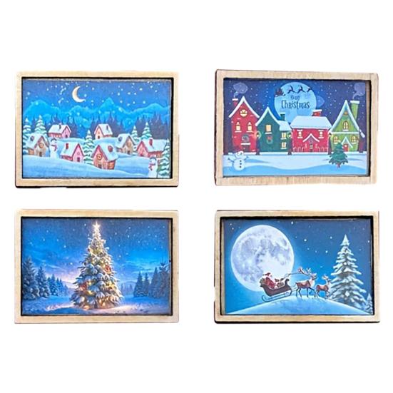 Mini Framed Christmas Pictures Wooden Xmas Scenes Decorations Miniature Framed Christmas Ornaments for Festive Decor DIY Craft