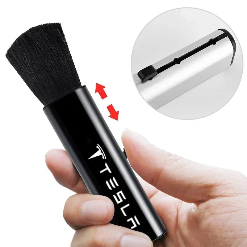 Car Sticker 2025 New Tesla Car Interior Cleaning Brush Portable Retractable Soft Hair Cleaner For Tesla Model Y S X 3 Roadster P