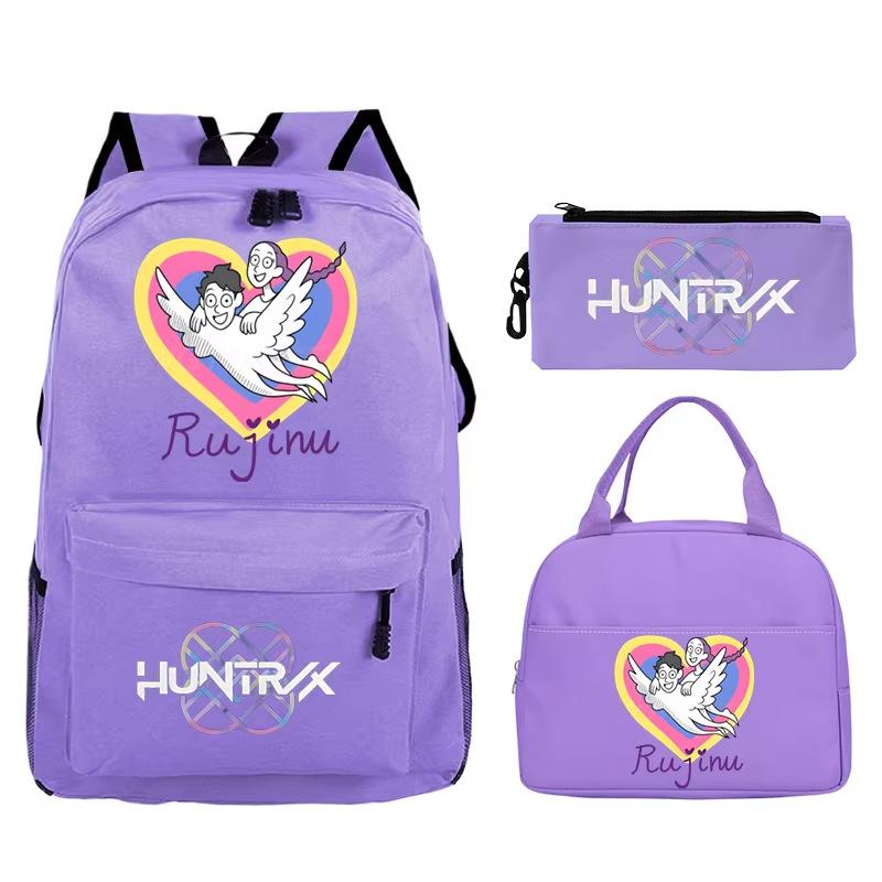 Animation Cartoon Printing Student Trend Large Capacity Backpack Casual School Bag Meal Bag Pencil Bag Three-piece Set