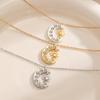 Luxury Copper Star Moon Inlaid Rhinestone Pendant Necklace for Women Shiny Metal Crescent Sun Clavicle Chain Y2K Jewelry Gift