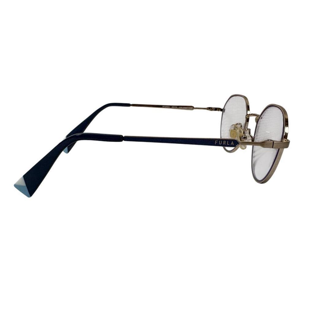 Used FURLA Glasses Titanium Smoky Blue Round Crown Panto