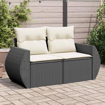 Vidaxl Garden Sofa With Cushions, 2-Seater, Black, Poly Rattan