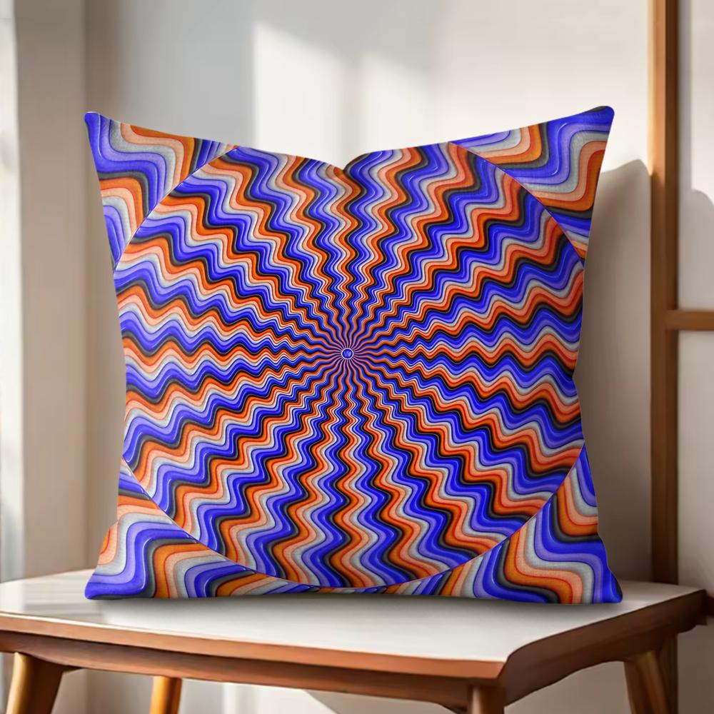 Optical Illusion Circular Radial Cushion Cover Natural Linen Organic Fabric DoubleSided Printing Couch Pillow Covers Home Decor