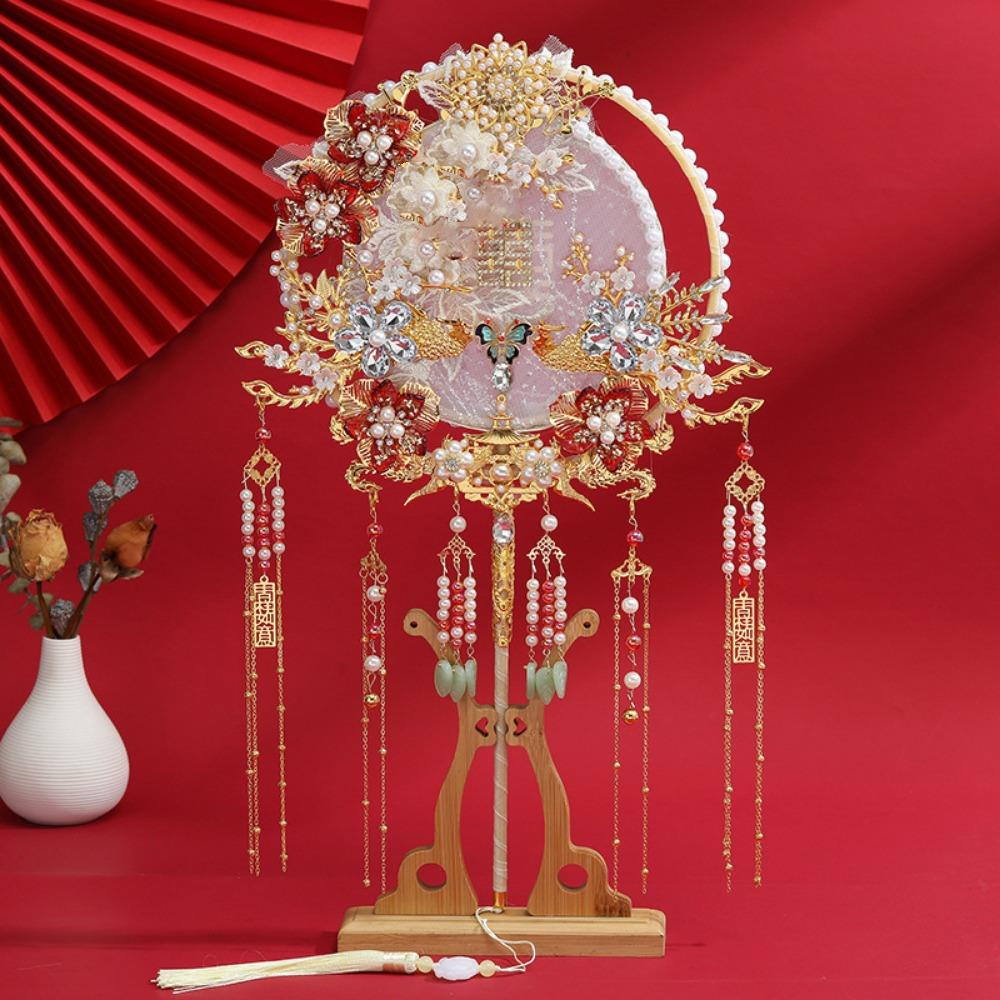 Long Handle Wedding Show Fan Antique Style Decorative Fan Bride Hand Held Fan  for Covering Face