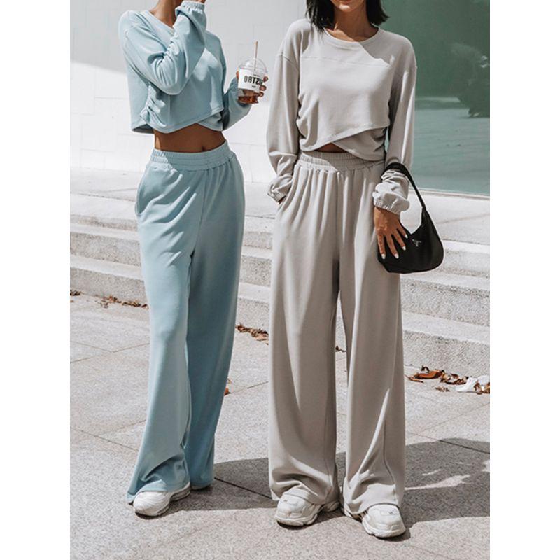 Long Sleeve Top and Sweatpants Set Solid Color Long-Sleeved Top Loose Sweatpants Suit