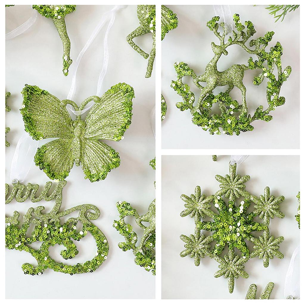 Sparkling Green Snowflake Christmas Tree Decoration Shatterproof Acrylic Ornament Easy to Hanging for Winter Party