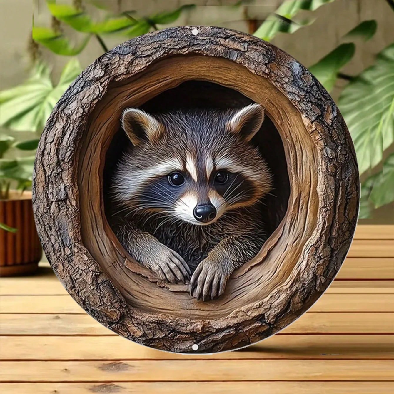 

Алюминиевая настенная картина «Енот в дупле» для декора дома 20x20 разноцветный