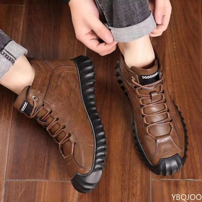 Winter Men's Cotton Shoes with Thick Warm High Top Soft Sole Anti Slip Simple Comfortable Daily Casual Retro Cotton Shoes