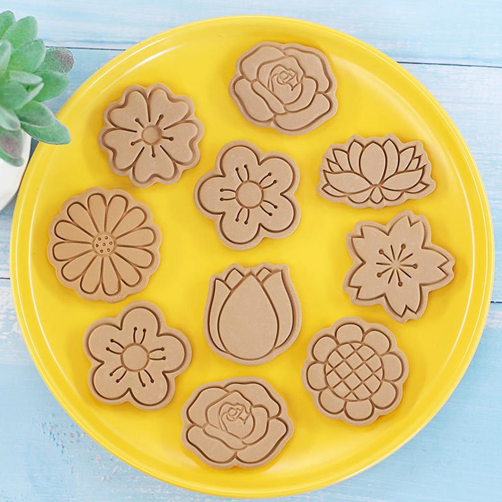 8 PCS Flower Shaped Biscuit Mold PP Material Frosting Cookie Molds Push-type Household Baking Cookie Cutter for Children