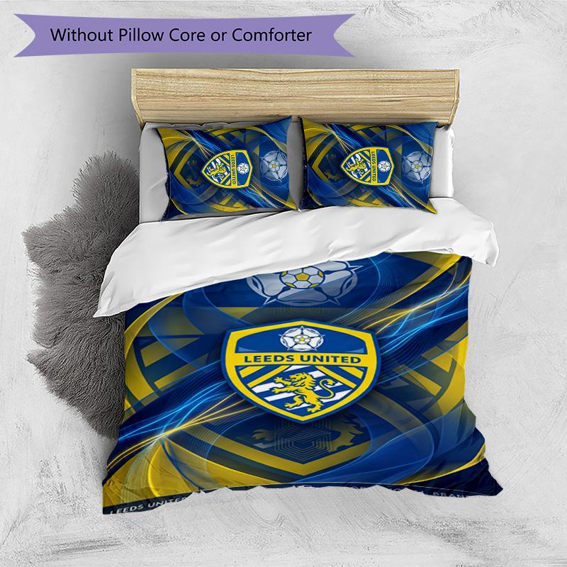 Set Lenzuola Stampa Leeds United Football 3 Pezzi, Comodo Set Copripiumino per Camera da Letto Amico della Pelle