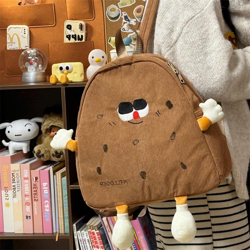 Schoolbag Cute Ugly Cute Cartoon Funny Little Schoolbag Female Niche Soft Sister Corduroy Student Backpack Autumn and Winter Girl Backpack