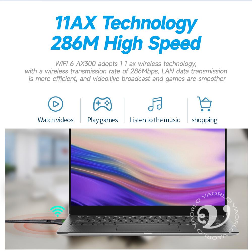 WIFI 6 USB Adapter AX300 Wireless Network Card Dongle 2.4GHz 802.11AX Antenna Signal Reception For Laptop Win7/10/11 Driver Free