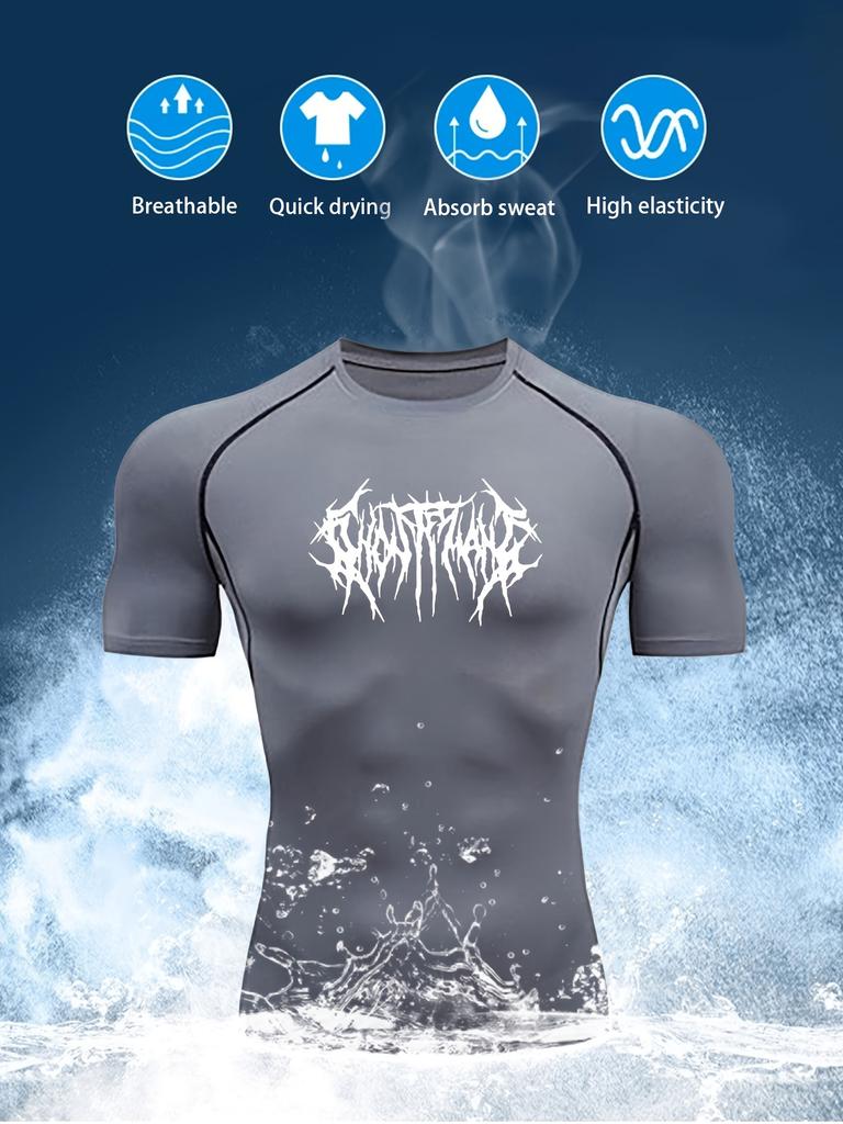 Graffiti Letter Print Men's Compressed Shirt Exercise Exercise Quick-drying Tight Fitness T-shirt