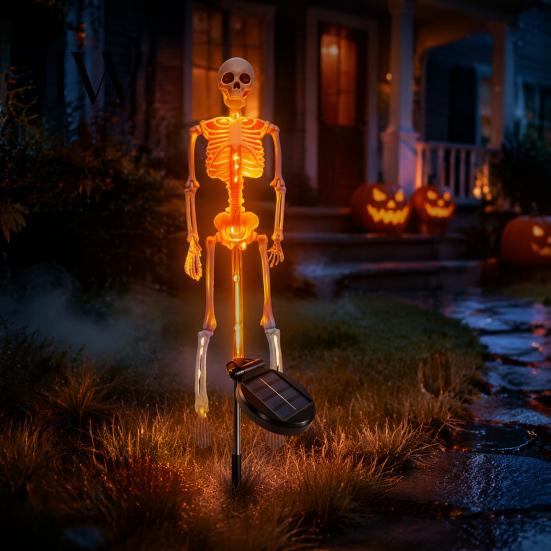 Halloween Party Decoration 3D Skeleton Solar Garden Lamp, Spooky Human Pathway Glowing Lawn Ornaments for Parties Lights, Waterproof Resin Outdoor