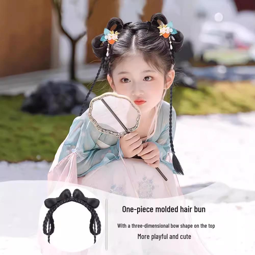 Kinder-Hanfu-Perücke und Dutt-Haarreif Haarschmuck