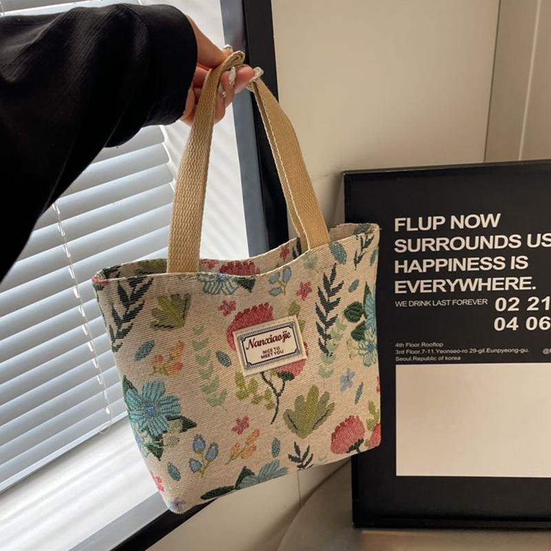 Flower Printed Large Capacity Reusable Shoulder Bag Versatile Student Commuting Handbags