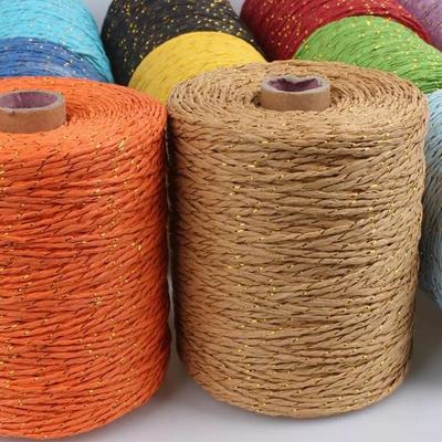 280M Raffia Straw Gold Line Cotton Yarn Crochet Yarn For Diy Knitting Summer Straw Hat Handbags Cushions Hand Woven Straw Yarn