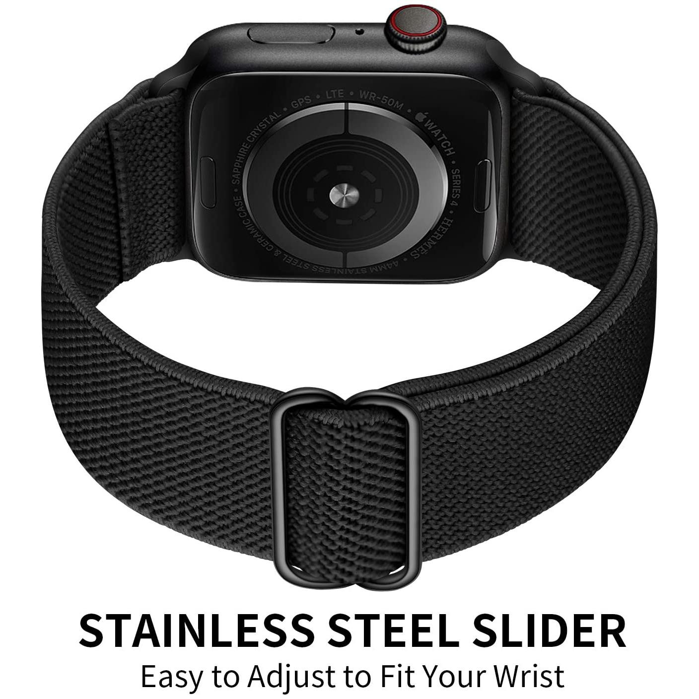 

Nylon Braided Watch Strap with Slider Buckle for Apple Watch Series 10 42mm/9 8 7 41mm/6 5 4 SE SE (2022) SE (2023) 40mm/3 2 1 38mm Black