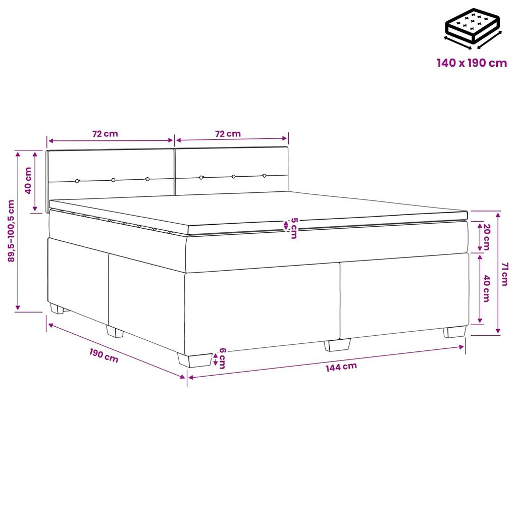 Box Spring Bed with Mattress Black 140 x 190 cm Fabric